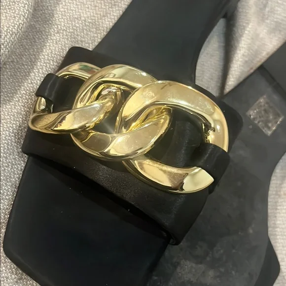 Jeffrey Campbell Black and Gold Sandals with Elegant Design size 10 square heel - Picture 6 of 8